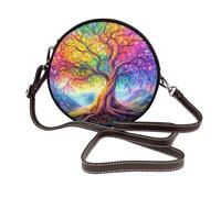 Borsa a tracolla rotonda da donna con albero della vita, borsa a tracolla in pelle colorata