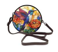 Borsa a tracolla rotonda da donna con colibrì in vetro colorato e ali