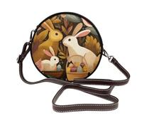 Borsa a tracolla rotonda da donna con coniglietto pasquale, in pelle vegana, con tracolla regolabile