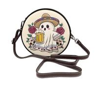 Borsa a tracolla rotonda da donna con fantasma bianco messicano che tiene la tazza di birra