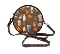 Borsa a tracolla rotonda da donna con motivo chicco di caffè, borsa a tracolla in pelle vegana circolare con tracolla regolabile