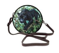 Borsa a tracolla rotonda da donna con pantera in vetro colorato attraverso la giungla