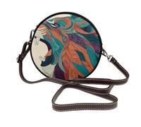 Borsa a tracolla rotonda da donna con testa di leone ruggente astratta in pelle