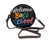 Borsa a tracolla rotonda da donna con testo colorato e scritta "Welcome Back To School"