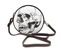 Borsa a tracolla rotonda da donna in bianco e nero con teschio umano