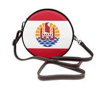Borsa a tracolla rotonda da donna in pelle con bandiera della Polinesia francese
