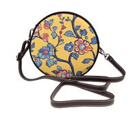 Borsa a tracolla rotonda da donna in pelle con fiore rosso e foglia blu