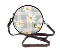 Borsa a tracolla rotonda da donna in pelle con fiori di camomilla