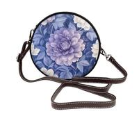 Borsa a tracolla rotonda da donna, in pelle, con fiori di dalia, viola lavanda