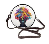 Borsa a tracolla rotonda da donna in pelle con grafica minimalista del fumetto della mente che si espande