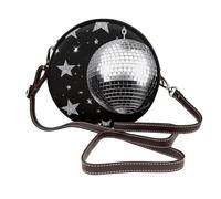 Borsa a tracolla rotonda da donna in pelle con palline da discoteca e stelle argentate