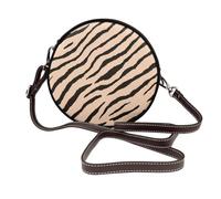 Borsa a tracolla rotonda da donna in pelle con strisce zebrate minimaliste