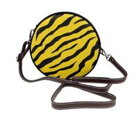 Borsa a tracolla rotonda da donna in pelle con strisce zebrate minimaliste giallo limone