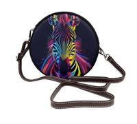 Borsa a tracolla rotonda da donna in pelle con testa di zebra, arcobaleno fluo