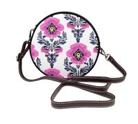 Borsa a tracolla rotonda da donna in pelle con viole del pensiero rosa fluo