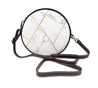 Borsa a tracolla rotonda da donna in pelle vegana con texture marmorizzata, linea dorata, borsa a tracolla con tracolla regolabile