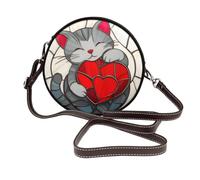 Borsa a tracolla rotonda da donna in vetro colorato grigio gatto rosso cuore borse a tracolla in pelle borsa a tracolla