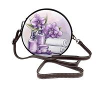 Borsa a tracolla rotonda in pelle con fiori di orchidea viola e spa da donna
