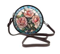 Borsa a tracolla rotonda in pelle con tre delicate rose rosa in vetro colorato