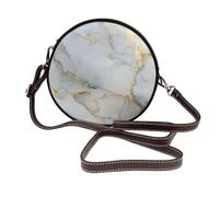 Borsa a tracolla rotonda in pelle con venature in lamina d'oro di marmo bianco