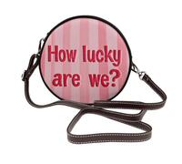 Borsa a tracolla rotonda in pelle rosa a righe con How Lucky Are We Women