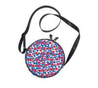 Borsa a tracolla rotonda in tela con stelle rosse e blu