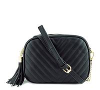 Borsa a tracolla semplice della spalla con la cinghia a catena del metallo e la chiusura lampo superiore della nappa, nero, Taglia unica