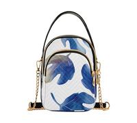 Borsa a tracolla singola da donna alla moda borsa per cellulare tracolla trapuntata con cerniera designer bombetta tote acquerello blu foglie di fico bianco