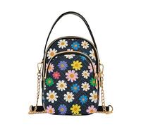 Borsa a tracolla singola da donna colorata margherita floreale bianca nera trapuntata portafoglio per telefono tracolla a catena borsa carino designer pochette da donna con cerniera, 15 cm × 21,1 cm ×