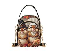 Borsa a tracolla singola da donna divertente portafoglio per telefono con tracolla a catena borsa trapuntata designer frizione da donna cerniera tote Ringraziamento carino pellegrino scoiattolo