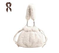Borsa a tracolla soffice da donna, borse in morbida pelliccia sintetica, spalla in peluche da viaggio alla moda pelosa, borse tote fuzzy for pendolari(White)