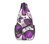 Borsa a tracolla Spring Butterfly Violet Gold Flower Escursionismo Daypack Crossbody Shoulder Backpack Travel Chest Pack for Men Women