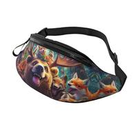Borsa a tracolla stampata alla moda animali carino orso unisex marsupio volpi carino vita regolabile periferia marsupio urbano per carte di trasporto e piccoli oggetti 14 x 35 cm, A33, dimensioni, A33