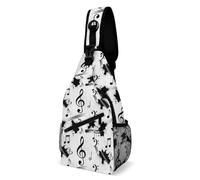 Borsa A Tracolla Sul Petto Black And White Music Notes Monospalla Uomo E Donna Zaino Sul Petto Portatile Crossbody Per Viaggi Trekking Escursioni