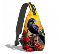 Borsa A Tracolla Sul Petto Black Crow Roses Monospalla Resistente Sling Bag Portatile Crossbody Per Campeggio Trekking Escursioni