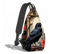 Borsa A Tracolla Sul Petto Black Crow With Red Roses Zaino Monospalla Uomo E Donna Sling Bag Obliqua Crossbody Per Escursioni Il Ciclismo Viaggi