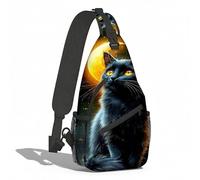 Borsa A Tracolla Sul Petto Cat Black By Crescent Moon Monospalla Resistente Sling Bag Uomo E Donna Zaino Sul Petto Per Viaggi Trekking Il Ciclismo