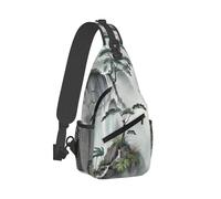 Borsa A Tracolla Sul Petto Chinese Mountains Tree Painting Crossbody Obliqua Monospalla Resistente Sling Bag Per Campeggio Viaggi Escursioni