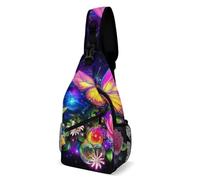 Borsa A Tracolla Sul Petto Colorful Flowers Butterfly Magic Causal Borsello Uomo Multiuso Borsa A Petto Per Ciclismo Palestra Alpinismo 19X39Cm