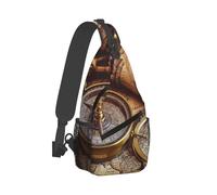 Borsa A Tracolla Sul Petto Compass And Old Wor-Ld Map Zaino Sul Petto Portatile Sling Bag Resistente Monospalla Per Trekking Viaggi Il Ciclismo