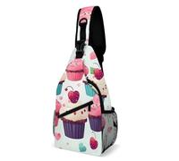 Borsa A Tracolla Sul Petto Cupcake Candy Hearts Sweet Sportivo Borsello Uomo Poliestere Borsa Tattica Sul Petto Militare Per Moto Viaggio Donna 19X39Cm