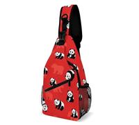 Borsa A Tracolla Sul Petto Cute Pandas Red Sling Bag Regolabile Monospalla Uomo E Donna Zaino Sul Petto Per Escursioni Campeggio Trekking