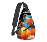 Borsa A Tracolla Sul Petto Frog On Pumpkin With Witch Hat Zaino Monospalla Resistente Crossbody Regolabile Monospalla Per Escursioni Viaggi Trekking