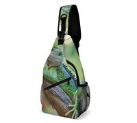 Borsa A Tracolla Sul Petto Green Bearded Dragon Lizards Climbing The Tree Sling Bag Resistente Monospalla Regolabile Crossbody Per Trekking Il Ciclismo Viaggi