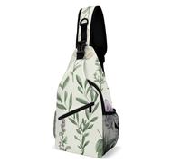 Borsa A Tracolla Sul Petto Green Flower Herb Sage Leaves And Branches Monospalla Resistente Sling Bag Uomo E Donna Crossbody Per Escursioni Trekking Campeggio