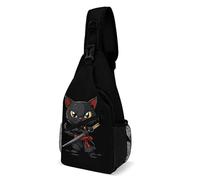 Borsa A Tracolla Sul Petto Japanese Samurai Ninja Cat Libero Zaino Monospalla Portatile Zainetto Per Donna Uso Quotidiano Trekking 19X39Cm