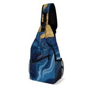 Borsa A Tracolla Sul Petto Luxury Marble Texture Gold And Blue Sling Bag Resistente Crossbody Obliqua Monospalla Per Escursioni Il Ciclismo Trekking
