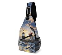 Borsa A Tracolla Sul Petto Santa Claus Lighthouse Multiuso Zaino Monospalla Unisex Sling Bag Per Alpinismo Uso Quotidiano Viaggio 19X39Cm