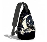 Borsa A Tracolla Sul Petto Skeleton Sitting On The Moon Monospalla Resistente Sling Bag Uomo E Donna Zaino Sul Petto Per Il Ciclismo Campeggio Trekking