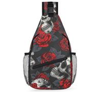 Borsa A Tracolla Sul Petto Skulls And Roses Sling Bag Uomo E Donna Zaino Sul Petto Resistente Monospalla Per Viaggi Campeggio Il Ciclismo